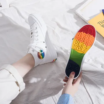 Fashion Women Vulcanize Shoes Retro Sneakers Rainbow Canvas Shoes Comfortable Trendy 2021