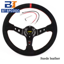 SPCOOC 14Inch 350mm Steering Wheel Suede OM Racing Steering Wheel Universal For Car And PC Racing Games Etc.