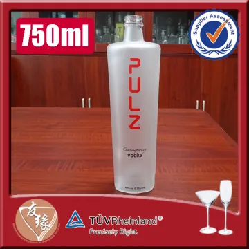 Custom made high fint glass material 750ml frosted vodka bottle