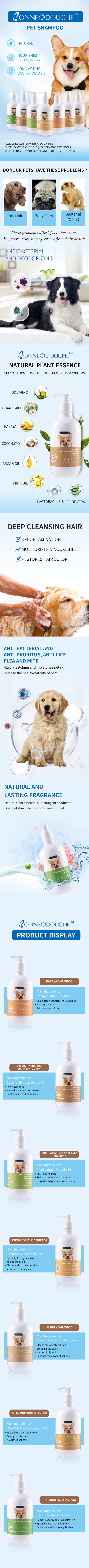 Шампунь с пробиотиками для ухода за домашними животными для собак, безопасный цвет волос против перхоти, разработан в Италии