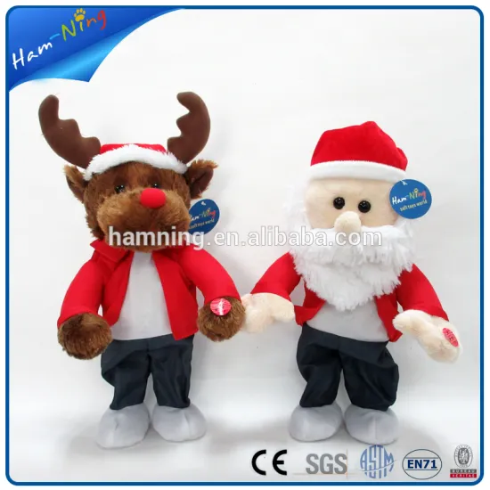 christmas moving plush toys santa claus and deer promotional gift