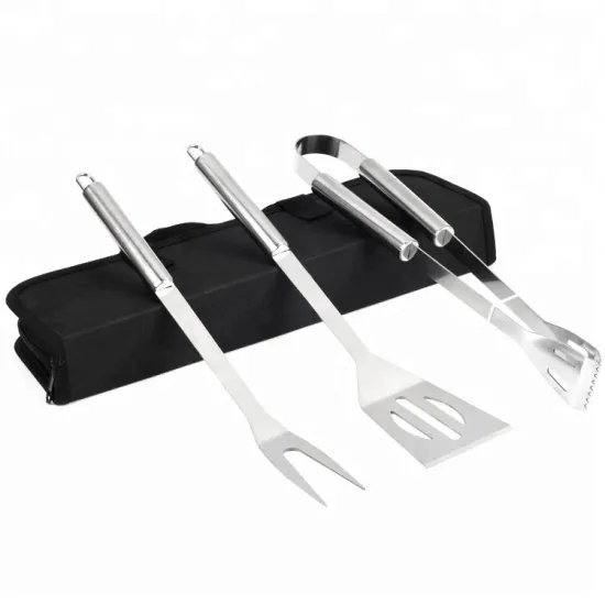 Portable Heavy Duty Stainless Steel 3-Piece BBQ Grilling Tool Set with Storage Case