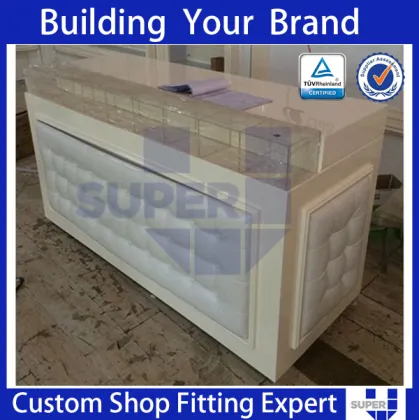 clothing store display design tailor made white modern reception desk