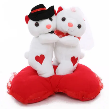 Hot Sale Fantastic Wedding Teddy Bear Standing On heart Pillow valentine teddy bear