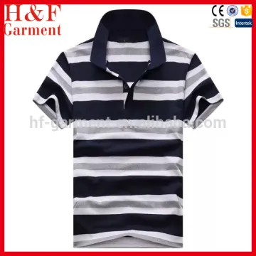 Grey and black striped 100% cotton fabric mens polo shirt