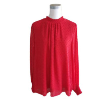 Ruffle O-Neck Long Sleeve Smocked Cuff Blouse