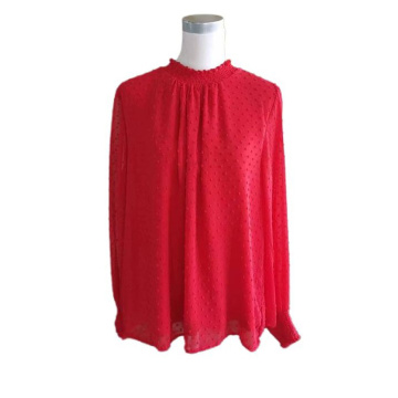 Ruffle O-Neck Long Sleeve Smocked Cuff Blouse