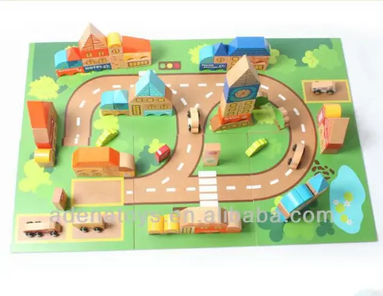Wooden kids educational DIY Toys Building Block 98pcs City Traffic Block