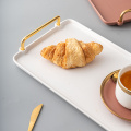 Serving Tray Luxury Serving Platter Ceramic Tray with Grips Gold Handles for Restaurant Hotel Home Use