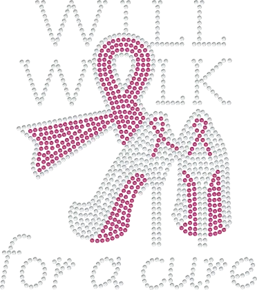 High Heel Pink Ribbon Iron on Rhinestone Transfer