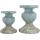 Small Distressed Blue Terracotta Pillar Candle Holder