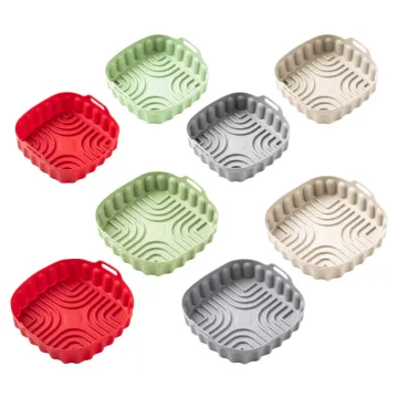 2024 Design: Reusable Silicone Air Fryer Square Mold & Disposable Paper Liner for Baking