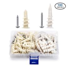 NINDEJIN 100pcs/set Plastic Anchor Self-drilling Drywall Anchors With Screw Plasterboard Anchors Home Curtain Drywall Tool