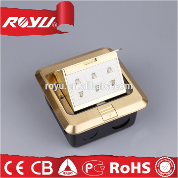 pop up power socket,French type 2P+T brass material, square shape pop-up Floor Socket