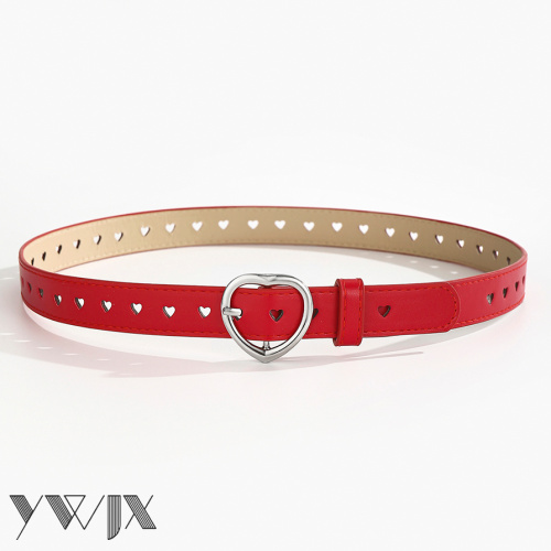 Women's Red Heart-Shaped Buckle PU Belt