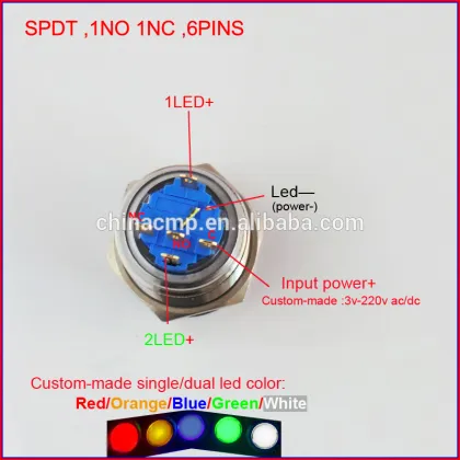 Metal Push Buttons, DUAL LED RED BLUE Indicator Lights, Selector Switches