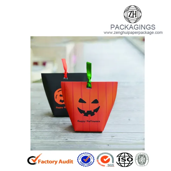 Halloween paper gift box with pumpkin logo