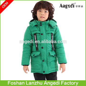 kids wear made in china fashion green color padding jacket with patches on sleeves bulk sell kid winter coat