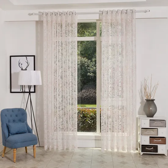 100% Polyester Sheer Curtain Fabric for Home Living Room: Linen Embroidered Flat Window Drapes