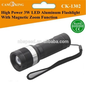 High Power 3W LED zoom aluminum torch with magnetic switch