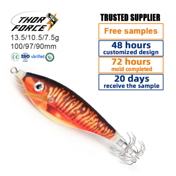 THORFORCE Custom 100mm/97mm 13.5g/10.5g Top Water Egi Squid Jig Wooden Shrimp Fishing Lure