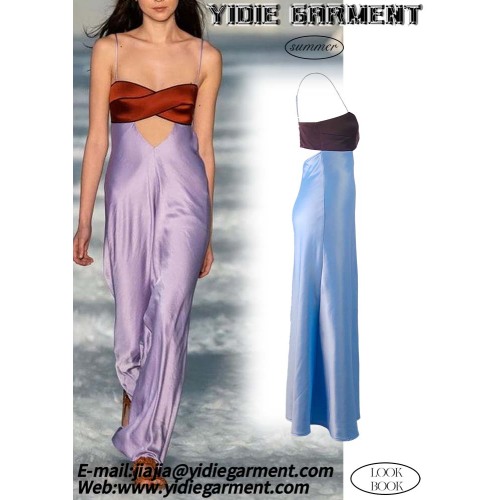 Robe maxi à deux tons sans dos corset en satin maxi
