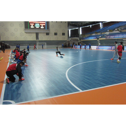 Indoor PVC Futsal Sport Floors Holzmuster Blauer Ahorn Basketballboden