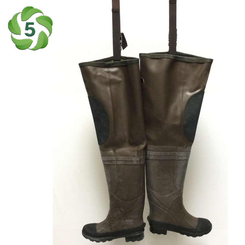 Brown Rubber Fly Fishing Hip Wader Cleated Boots