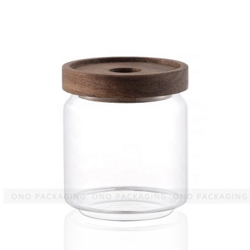 Barattolo di vetro da cucina ono cucina con coperchio in legno acacia