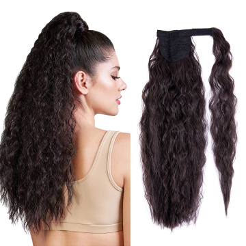 Alileader Hot Sale 22inch Corn Wavy Kinky 120g Magic Tape Wrap sekitar klip dalam ekor kuda rambut untuk gadis