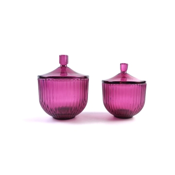 2021 New Arrival Glass Sprayed Coluorful Candle Jar Series With Ribbed Decoration And Gold Rin And Knonb