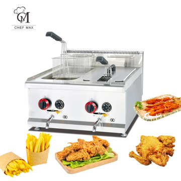 Chefmax Commercial Stainless Steel Double Cylinder Gas Deep Fryer with 2 Baskets