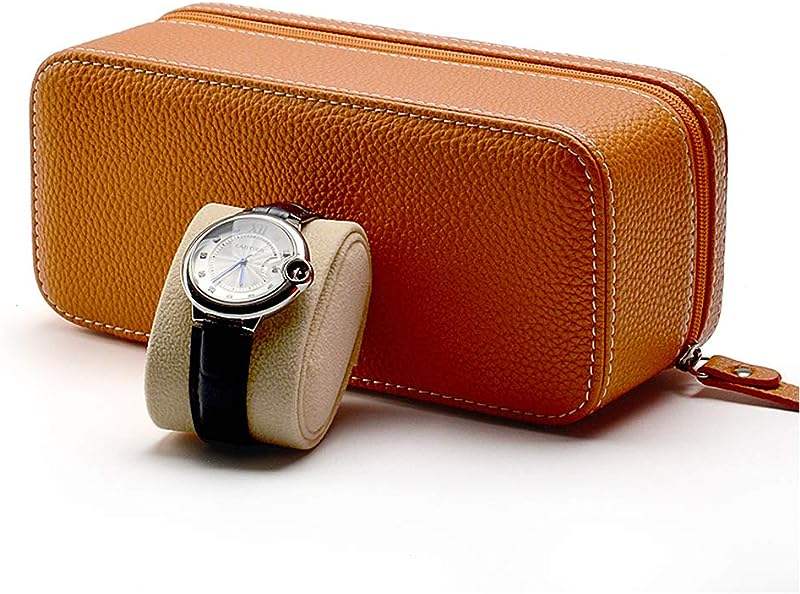 Pu Leather Zippered 2 Slots Travel Watches case