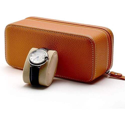 Pu Leather Zippered 2 Slots Travel Watches case