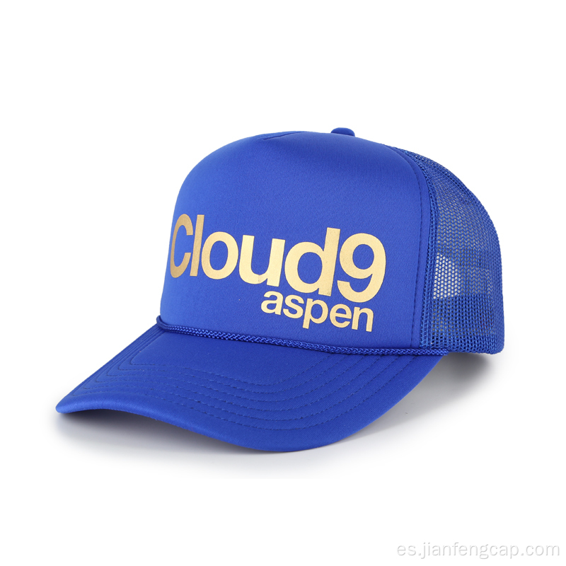 Gorra de béisbol de 5 paneles de espuma con estampado dorado