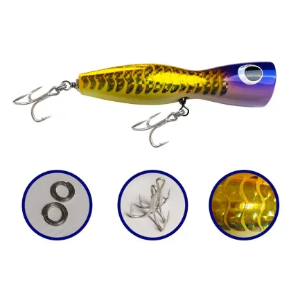 OEM 100G-120G TopWater Luya Multicolored Wood Fish Treble Hooks Sea Floating Popper Bait