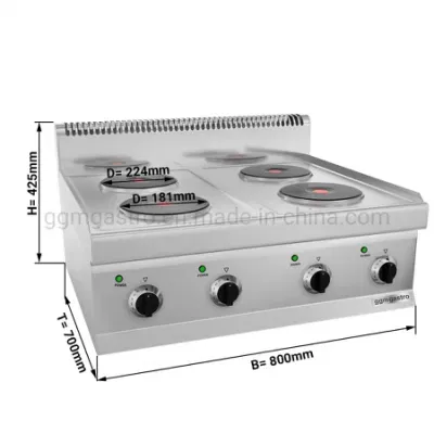 Stainless Steel Commercial Countertop Electric Stove with 4 Round Plates
