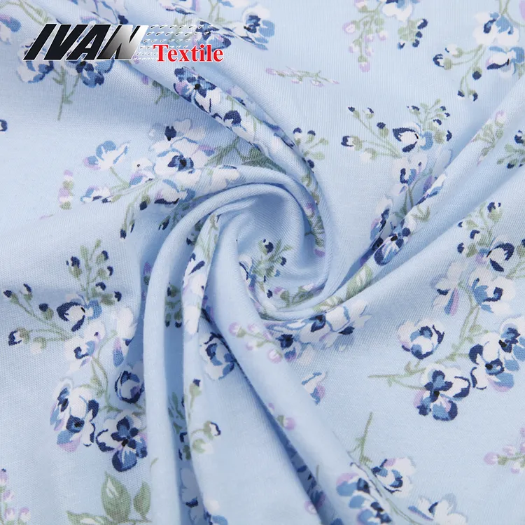 ผ้าพิมพ์ลายวิสโคสผ้าฝ้ายซิงเกิลเจอร์ซีย์สำหรับตัดเย็บเสื้อผ้า