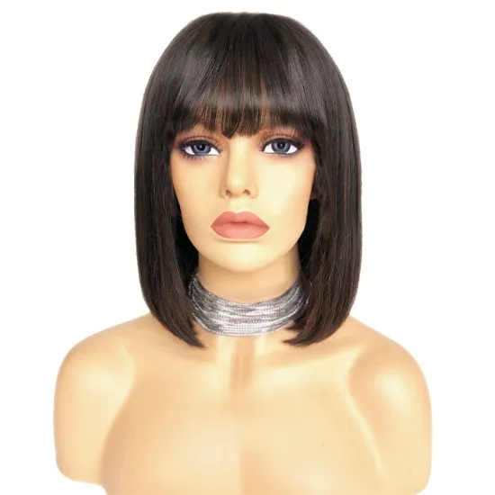 8 - 14 Inch  brazilian virgin human hair short bob wig with bangs for black women