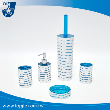Cylinder shape plastic aqua blue bathroom accessories