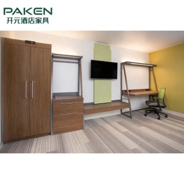 Modern Hotel Bedroom Furniture Set: Study Desk, Chair, Wardrobe, Luggage Rack