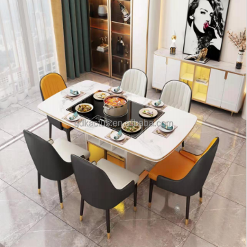 modern rock slab top functional expandable dining table with chairs