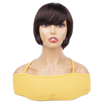 Short Pixie Cut Wigs Natural Full Machine Made Wig With Bangs Short Bob Wigs For Black Women