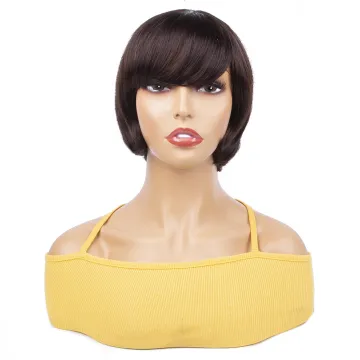 Short Pixie Cut Wigs Natural Full Machine Made Wig With Bangs Short Bob Wigs For Black Women