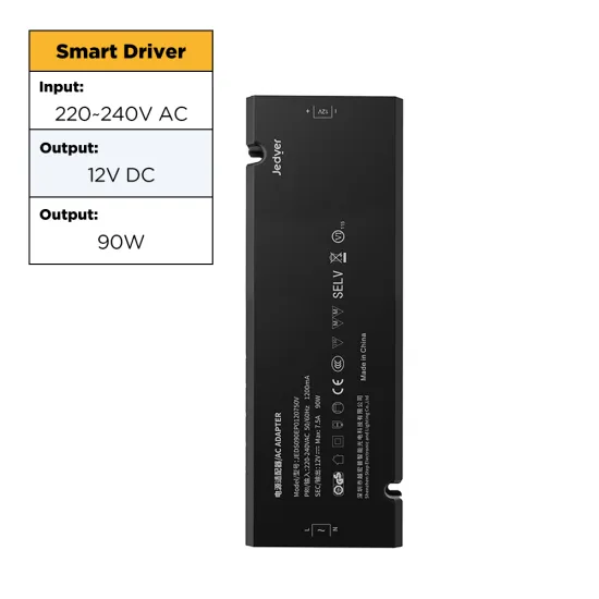 220-240V AC to 12V DC 90W LED Driver with OVP, OCP, SCP, OTP, and STEP Functions