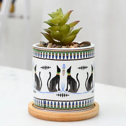 Egyptian Pattern Creative Ceramic Pots for Desktop Succulents and Cacti
