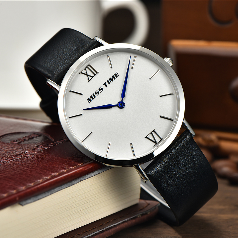 minimalist genuine leather strap case quartz watch