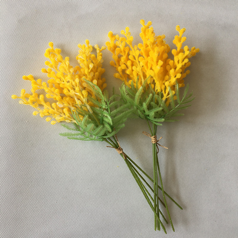 Artificial Acacia Flowers Yellow Mimosa Spray Cherry Fruit Branch Wedding Party Event Decor Home Table Flower