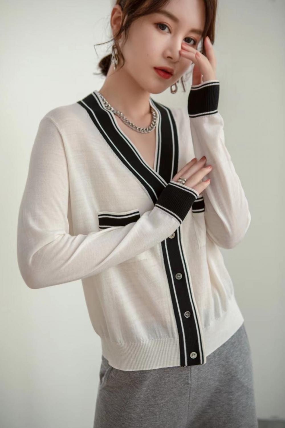 Nouveau cardigan rayé pour cardigan col V femme