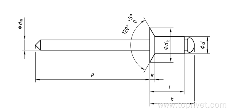 Steel/Steel countersunk open end blind rivets